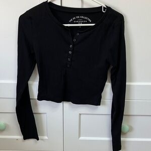Classic Black Long Sleeve Henley Top
